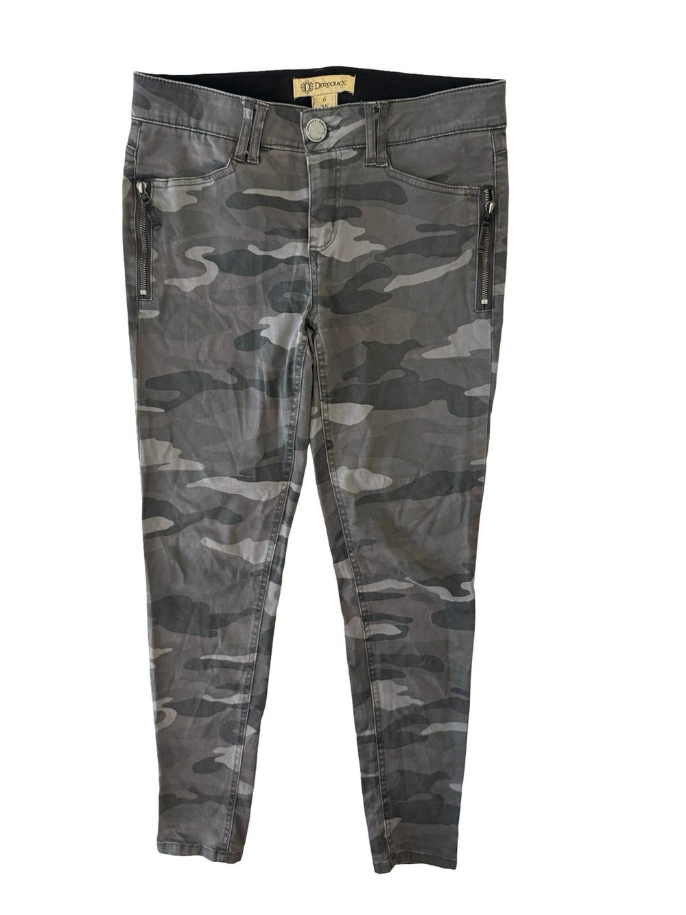 Democracy Ab Technology Freedom Camo Skinny Pants Women’s 6 Olive Zip Pocket